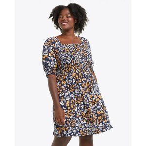 DRAPER JAMES Navy Floral Smocked Top Knee Length Dress sz. XXL